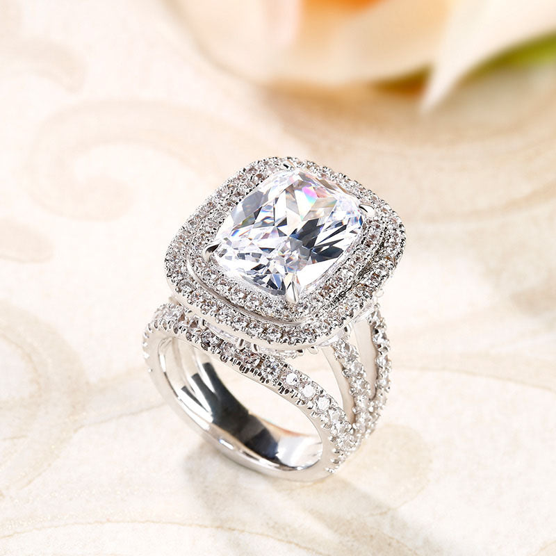 Double Halo Cushion Cut Sterling Silver Ring-JE-Juri Elle