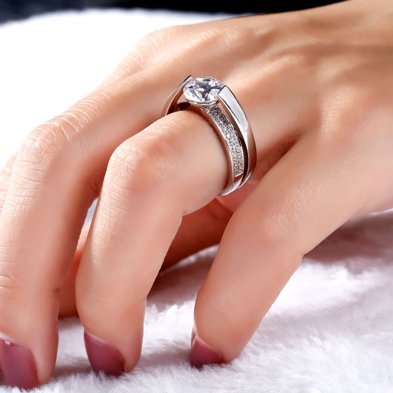 Tension Set Round Cut Sterling Silver Ring-JE-Juri Elle