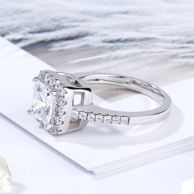Jeulia Halo Princess Cut Sterling Silver Ring-JE-Juri Elle