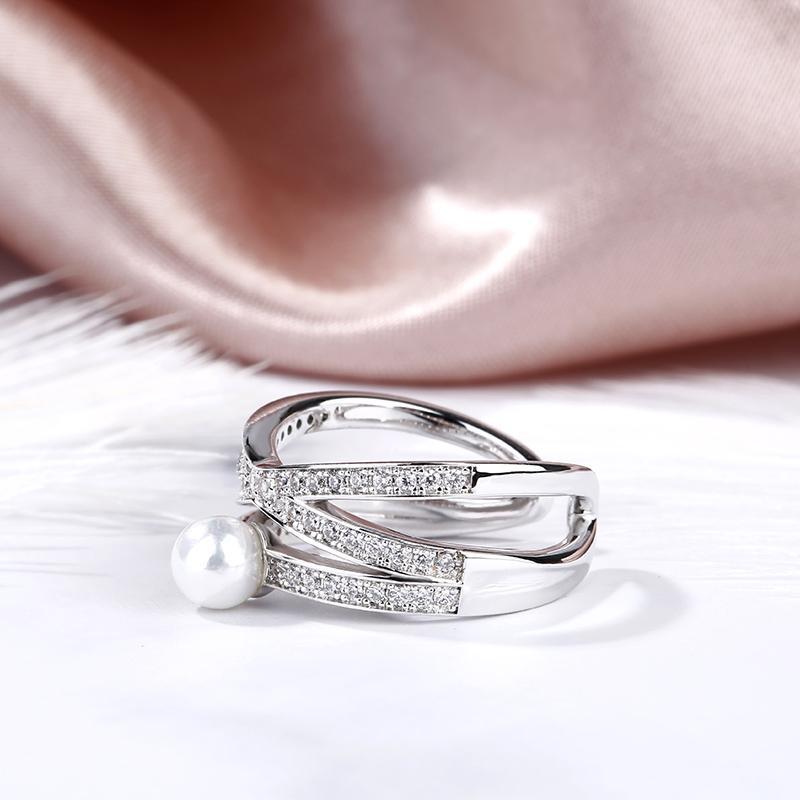 Geometry Cultured Pearl Sterling Silver Ring-JE-Juri Elle