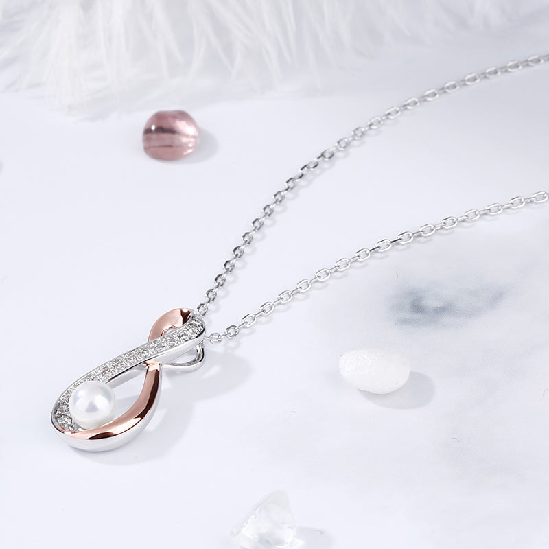 Infinity Cultured Pearl Sterling Silver Pendant Necklace-JE-Juri Elle