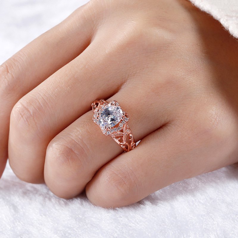 Rose Gold Tone Halo Oval Cut Sterling Silver Ring-JE-Juri Elle