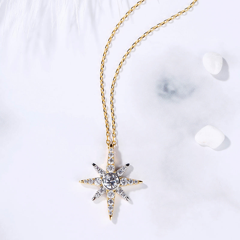 Two Tone Star Sterling Silver Necklace-JE-Juri Elle