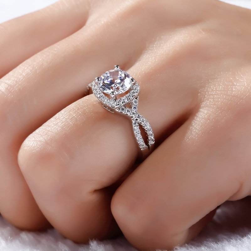 Twist Halo Round Cut Sterling Silver Ring-JE-Juri Elle