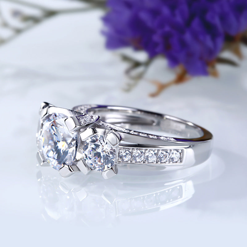 Three Side Pave Three Stone Round Cut Sterling Silver Ring-JE-Juri Elle