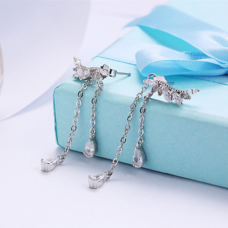 Wing Design Sterling Silver Earring Drops-JE-Juri Elle