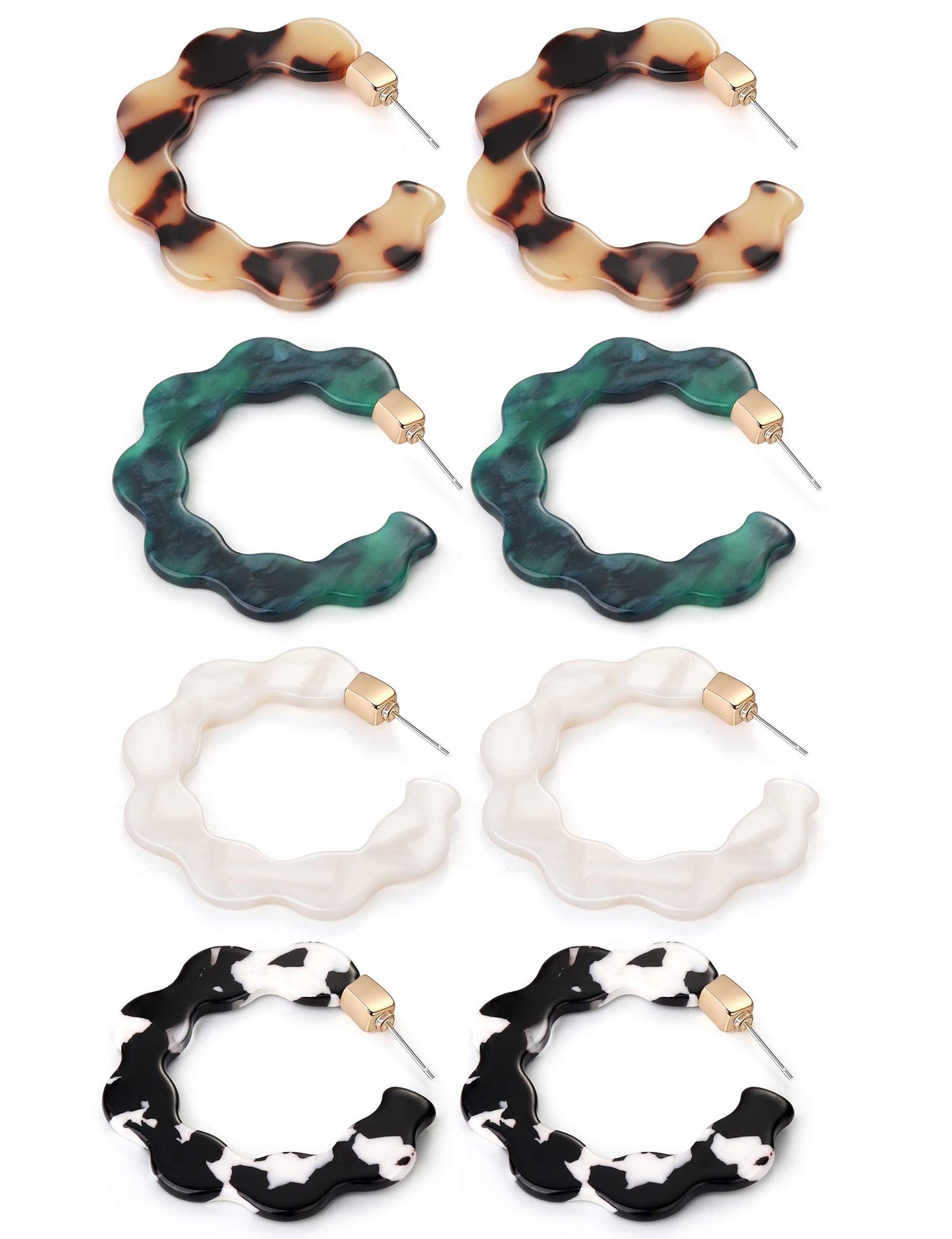 Mottled Acrylic Hoop Earrings for Women Lightweight Bohemian Jewelry Shell Resin Wave Statement Earrings