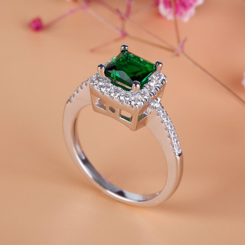 Halo Princess Cut Sterling Silver Ring-JE-Juri Elle