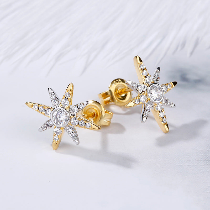 Two Tone Star Sterling Silver Earrings-JE-Juri Elle