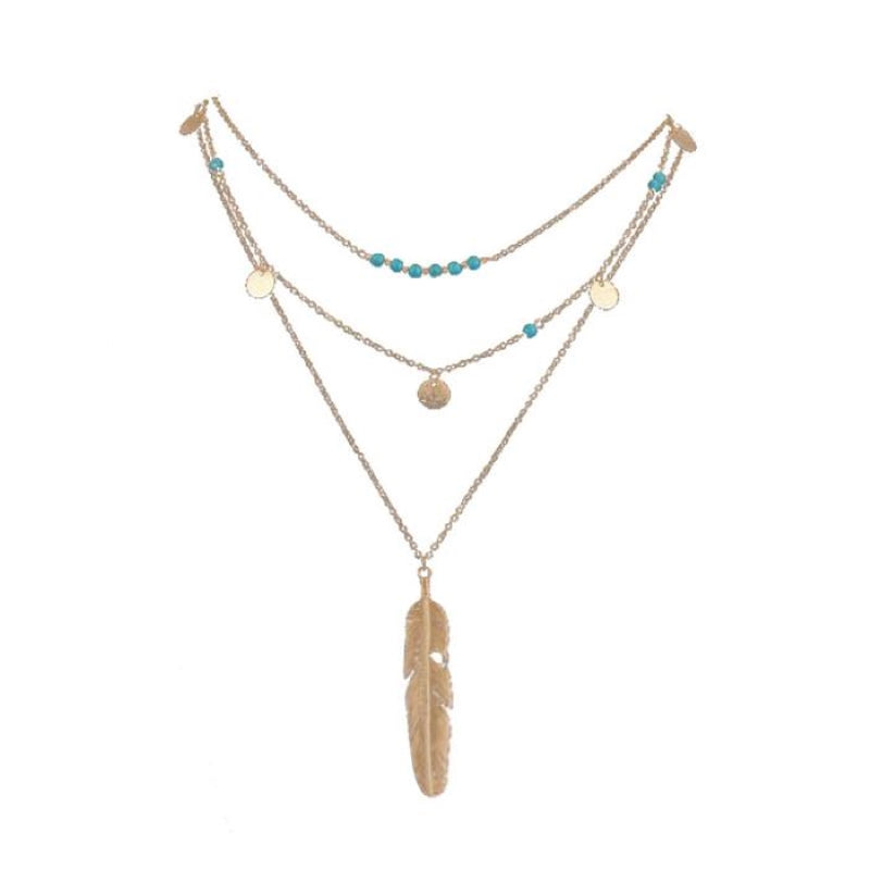 Bohemian Feather Turquoise Necklace