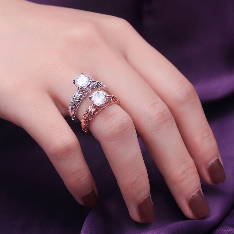 Rose Gold Round Cut Sterling Silver Ring-TL-Juri Elle