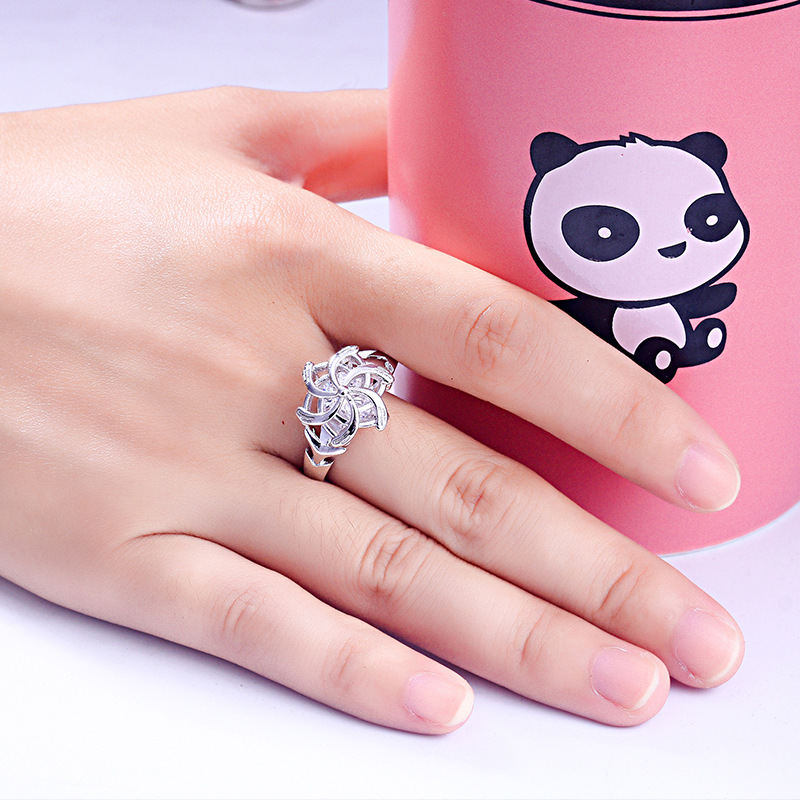 Flower Round Cut Sterling Silver Ring-TL-Juri Elle