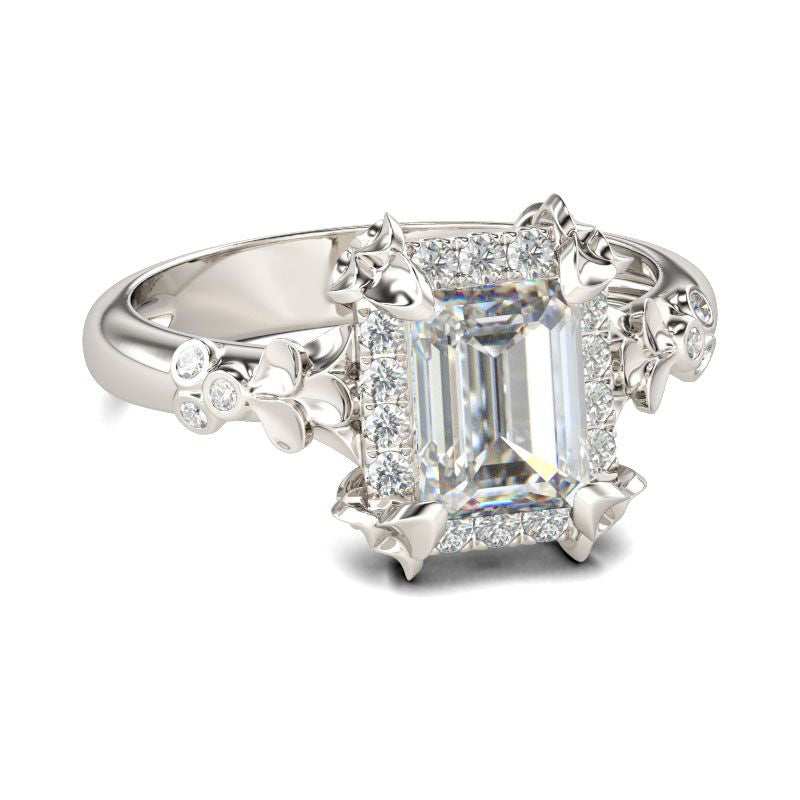 Flower Emerald Cut Sterling Silver Ring-JE-Juri Elle