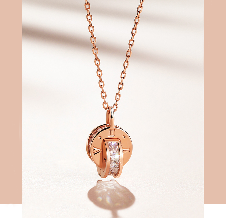 Romantic Lover Knot Baguette Cut Silver Plated 14K Rose Gold Necklace
