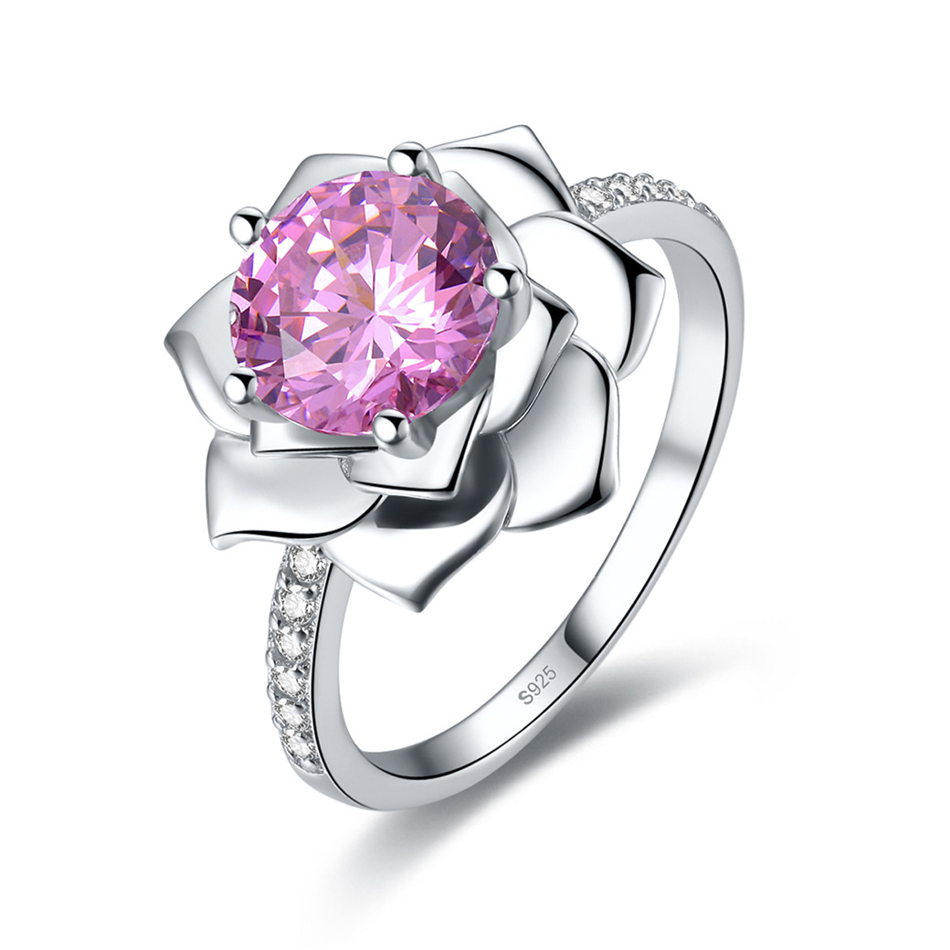 Flower Round Cut Sterling Silver Ring-ZX-Juri Elle