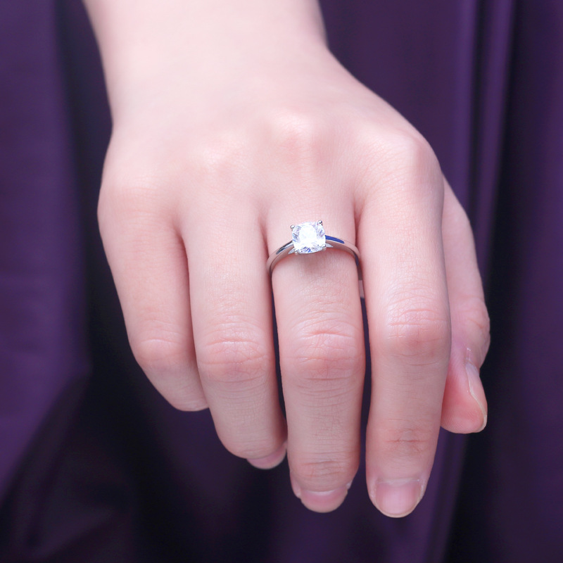 Solitaire Cushion Cut Sterling Silver Ring-TL-Juri Elle
