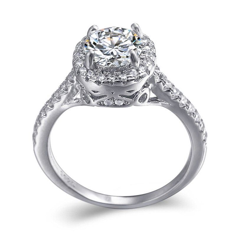 Halo Round Cut Sterling Silver Ring-TL-Juri Elle