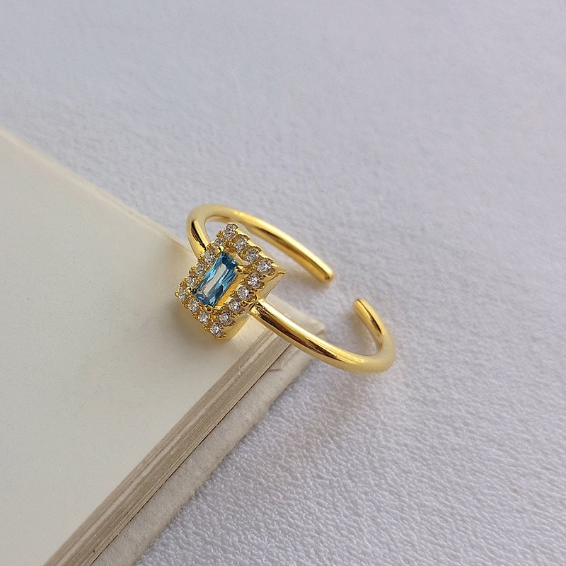 Classic Adjustable Princess Cut Sterling Silver Plated Gold Ring