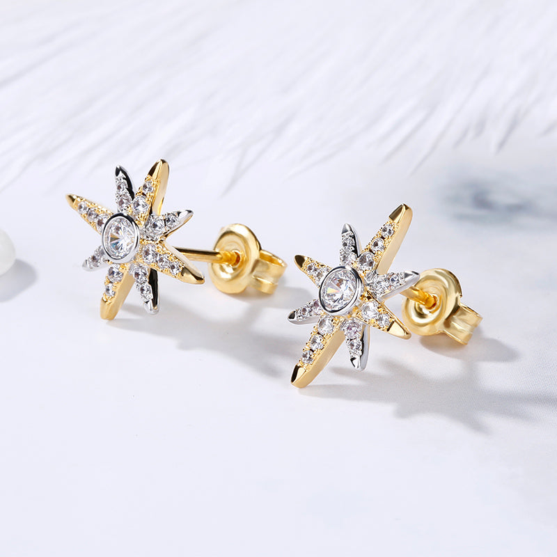 Two Tone Star Sterling Silver Earrings-JE-Juri Elle