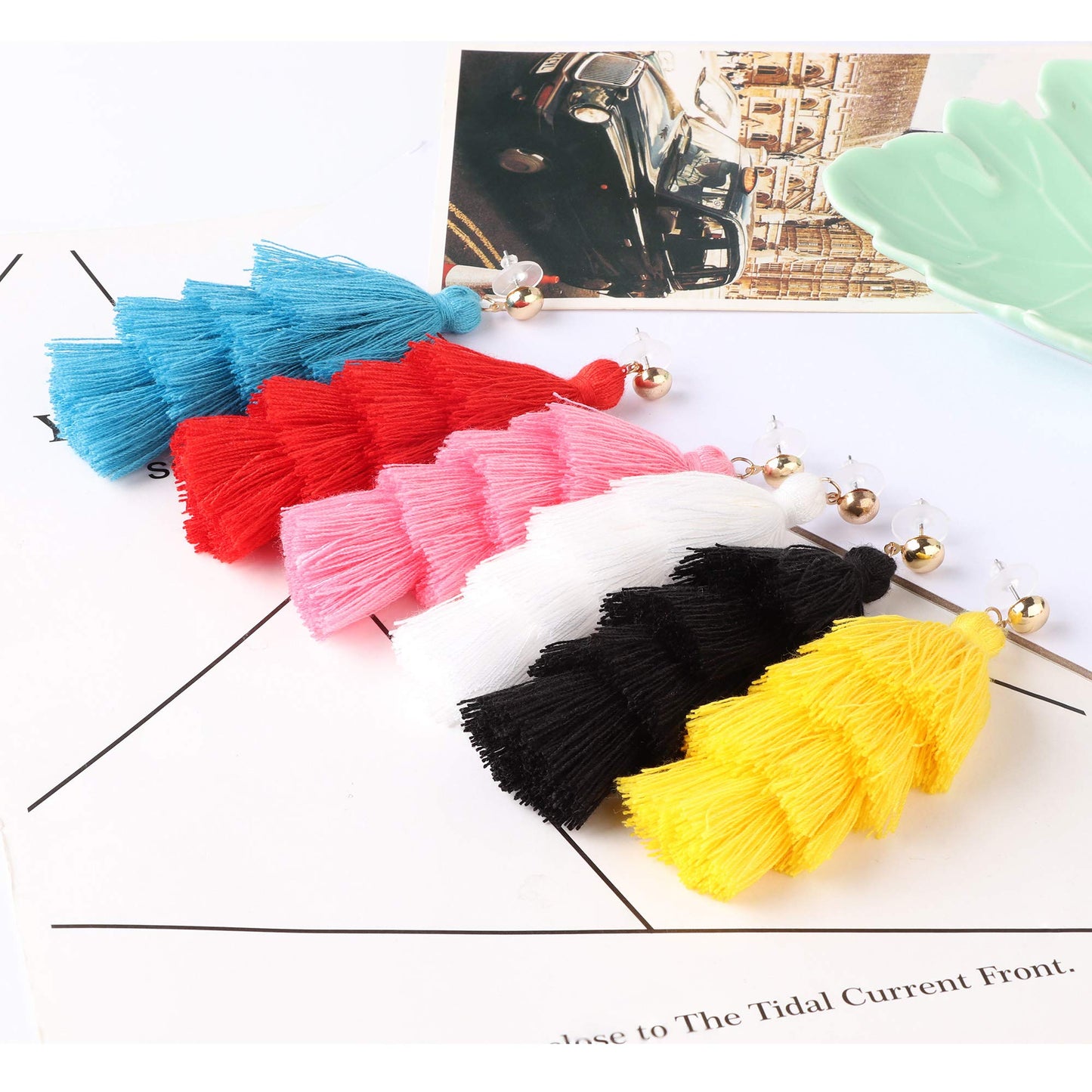 Boucles d'oreilles pompon Bohème Fringe Drop Boucles d'oreilles faites à la main