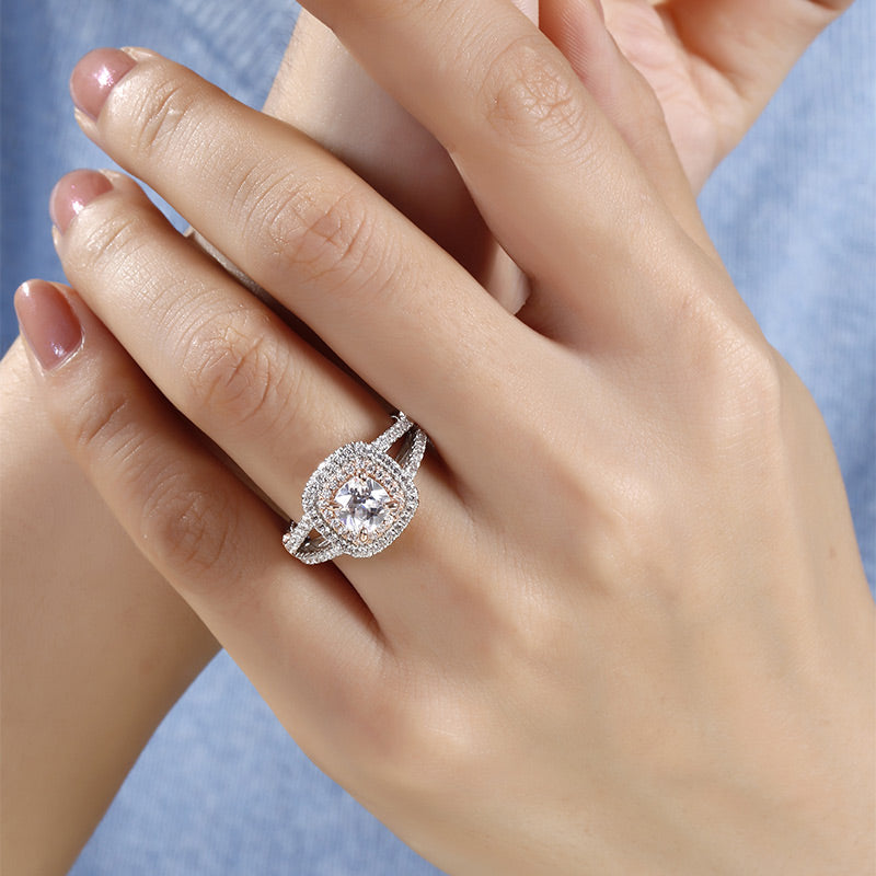 Double Halo Cushion Cut Sterling Silver Ring-JE-Juri Elle