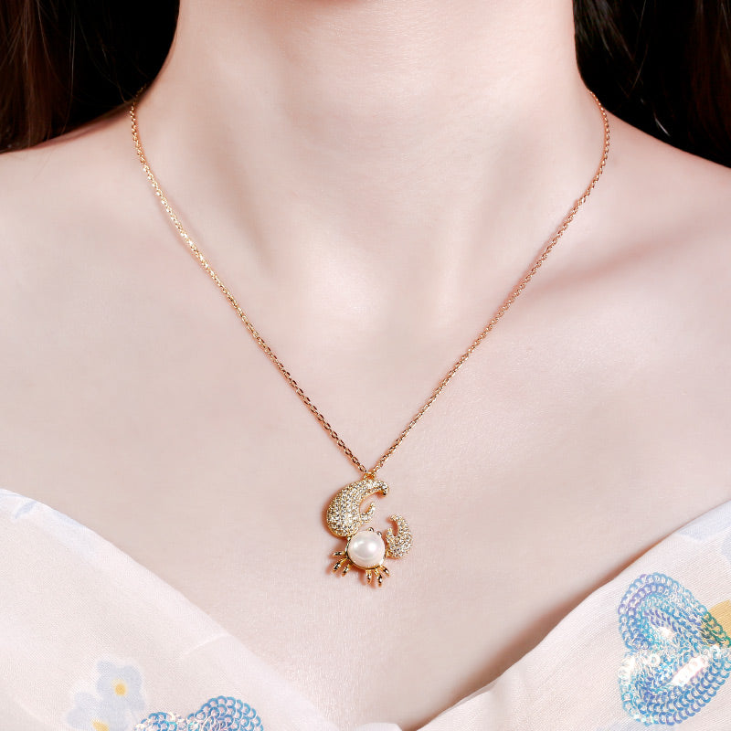 Cultured Pearl Crab Pendant Sterling Silver Necklace-JE-Juri Elle