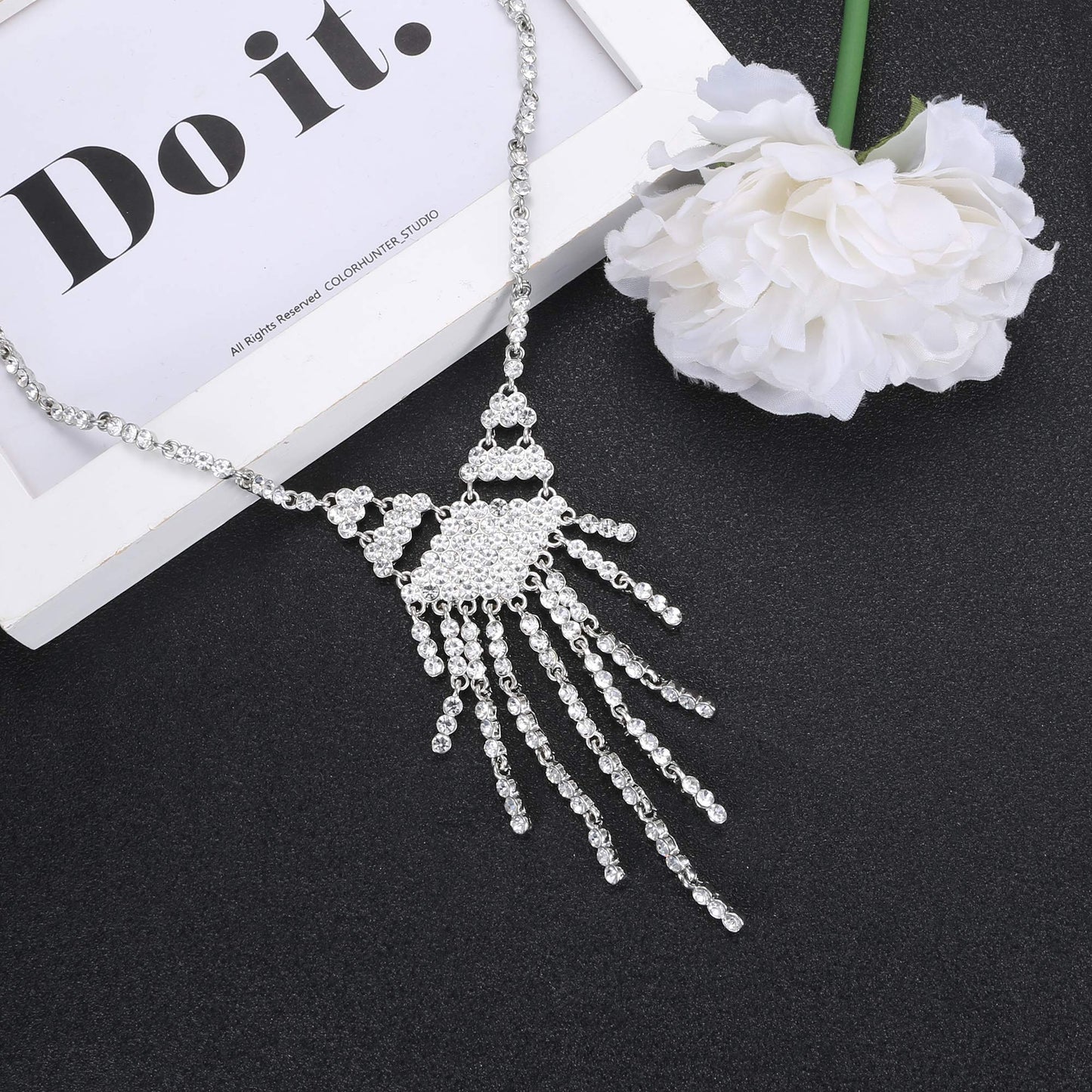 Bridal Tassel Necklace Dangle Earrings Set