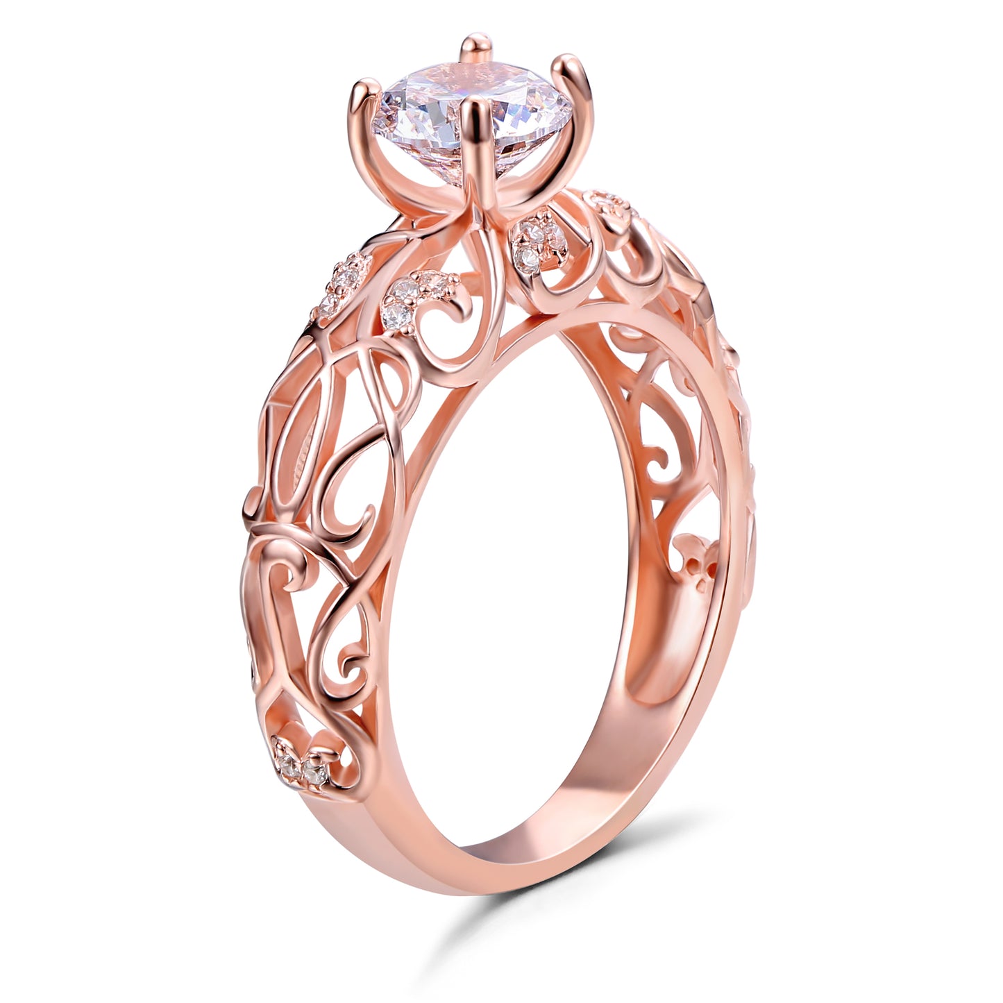 Vines Round Cut Sterling Silver Ring