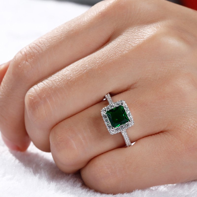 Halo Princess Cut Sterling Silver Ring-JE-Juri Elle