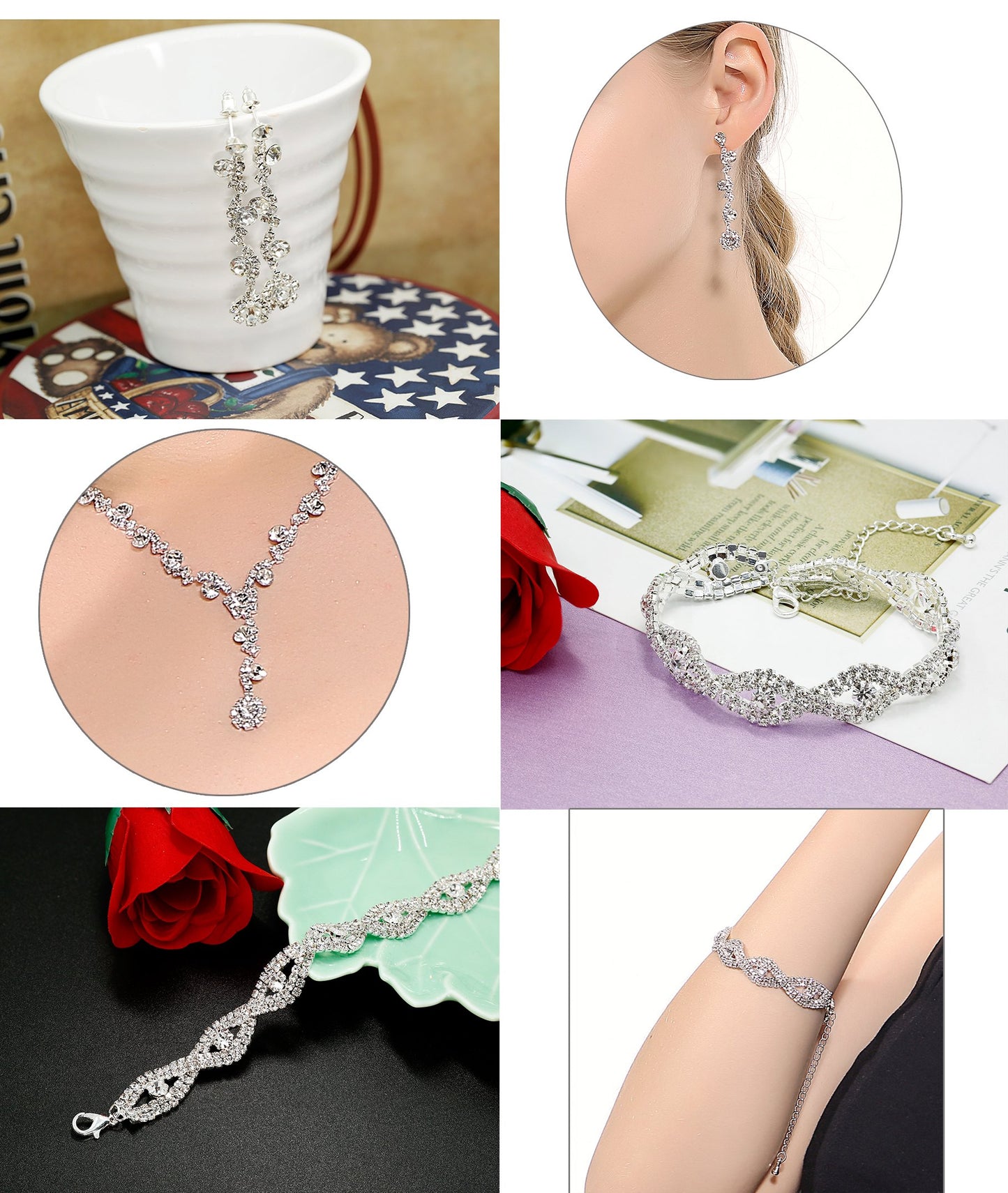 Rhinestone Bridesmaid Jewelry Sets for Women with Rhinestone Bracelet