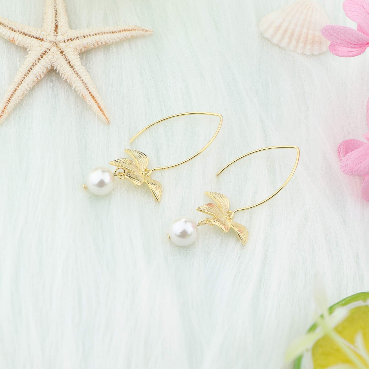 Bow Pearl Dangle Earrings For Women