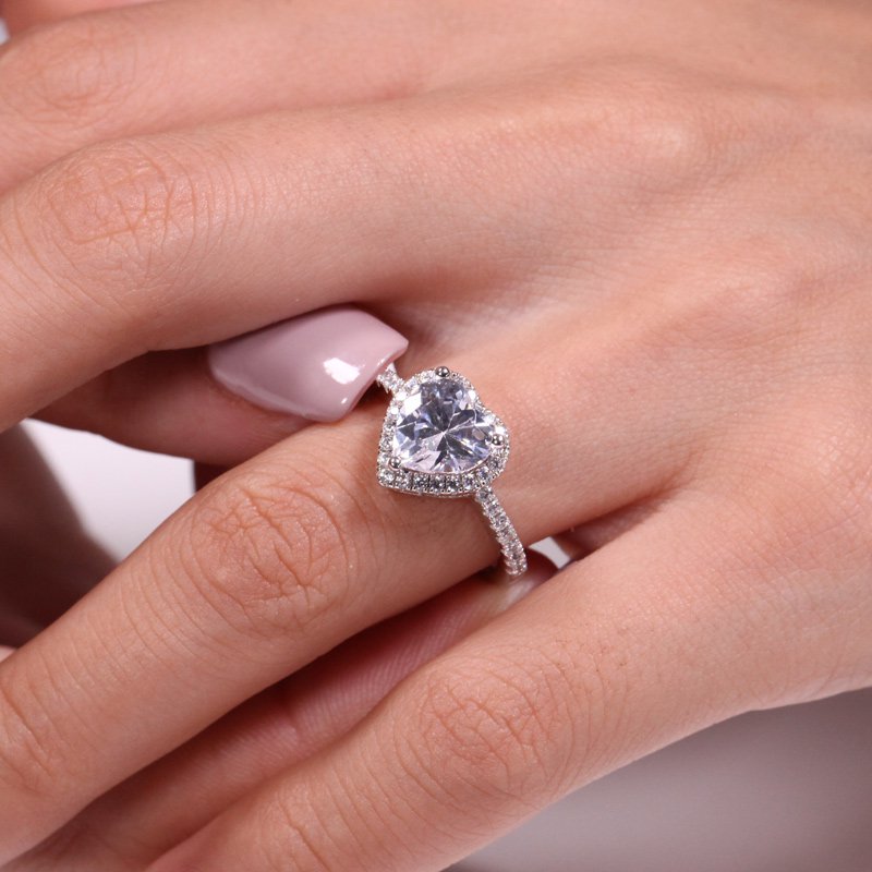 Halo Heart Cut Sterling Silver Ring-JE-Juri Elle