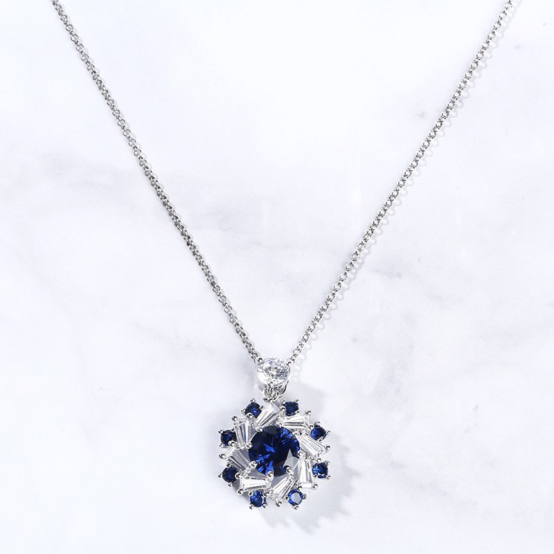Halo Round Cut Sterling Silver Necklace-JE-Juri Elle