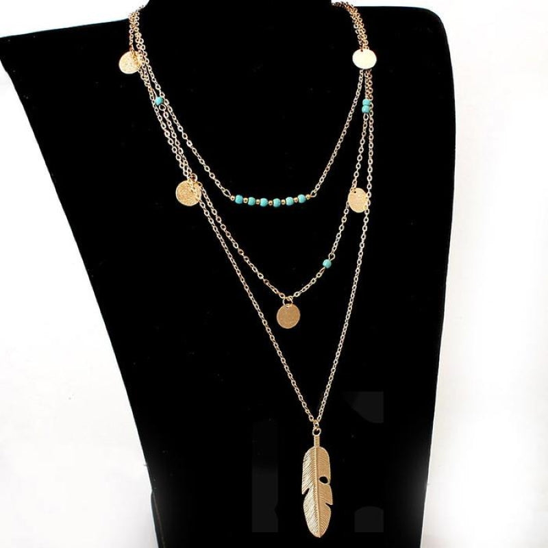 Bohemian Feather Turquoise Necklace