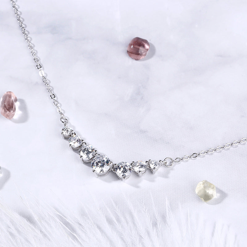 Classic Round Cut Stone Pendant Sterling Silver Necklace-JE-Juri Elle