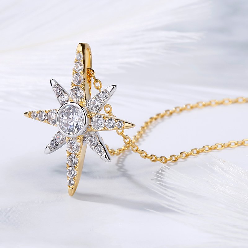 Two Tone Star Sterling Silver Necklace-JE-Juri Elle