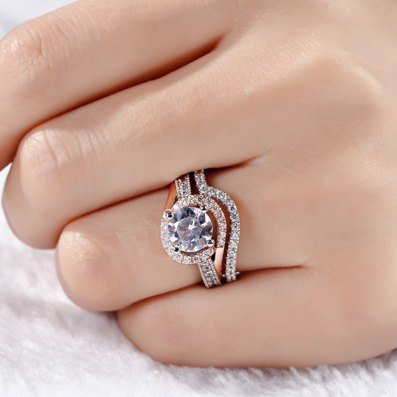 Split Shank Round Cut Sterling Silver Ring Set-JE-Juri Elle