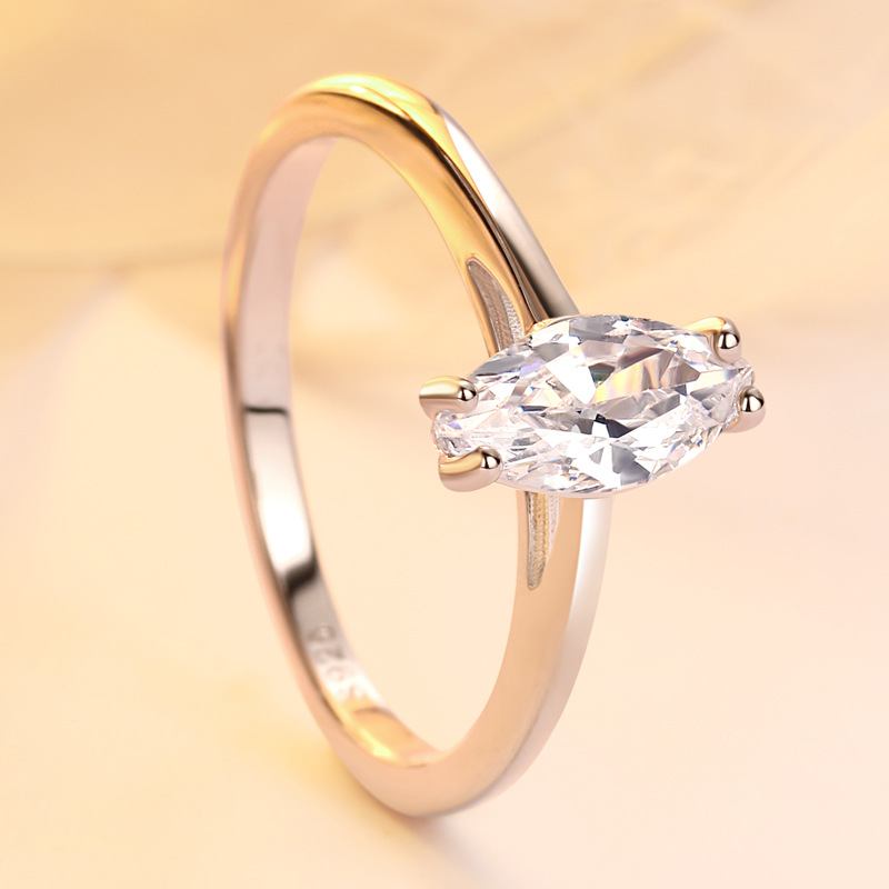 Solitaire Marquise Cut Sterling Silver Ring For Women-TL-Juri Elle