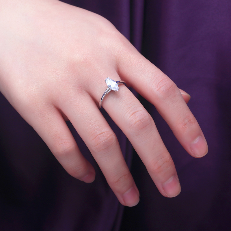 Solitaire Marquise Cut Sterling Silver Ring For Women-TL-Juri Elle