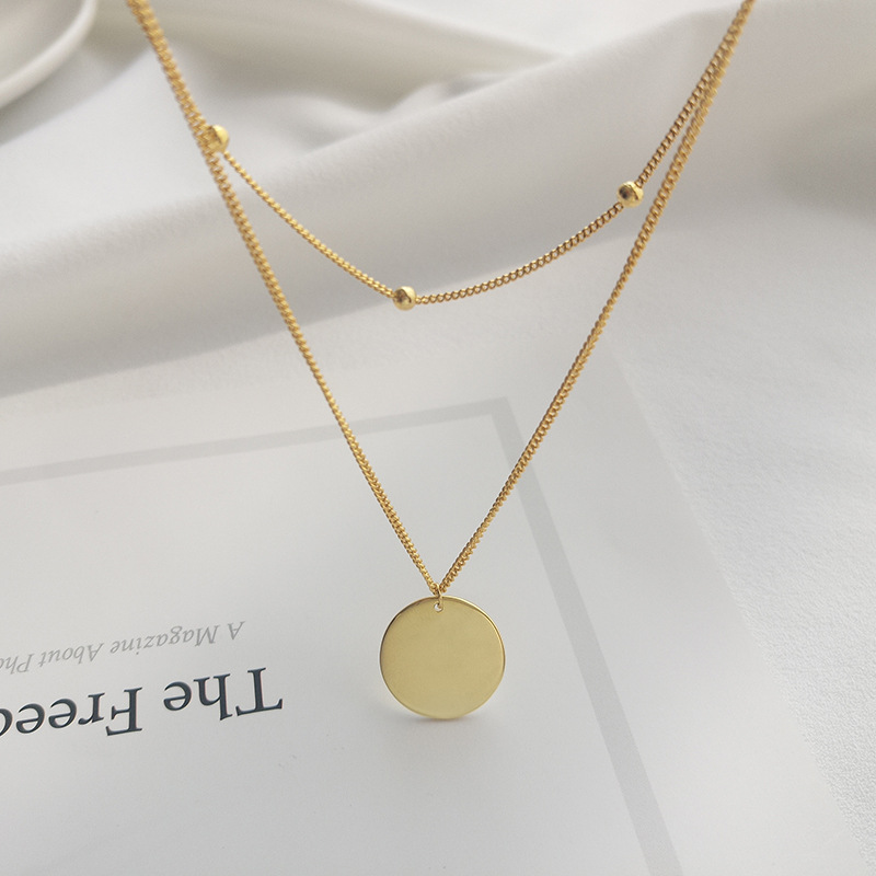 Simple Glossy Round Sterling Silver Plated Gold Necklace