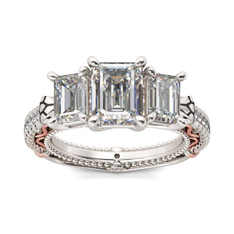Three Stone Emerald Cut Sterling Silver Snake Ring-JE-Juri Elle
