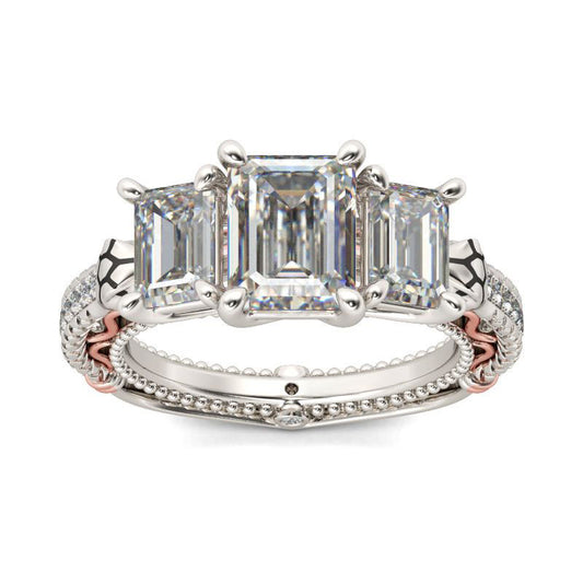 Three Stone Emerald Cut Sterling Silver Snake Ring-JE-Juri Elle