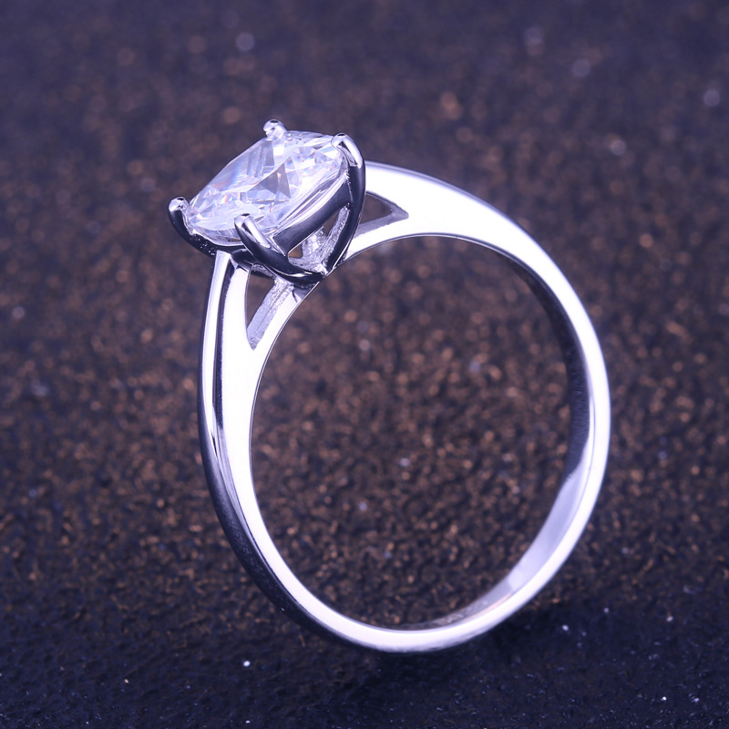 Solitaire Cushion Cut Sterling Silver Ring-TL-Juri Elle