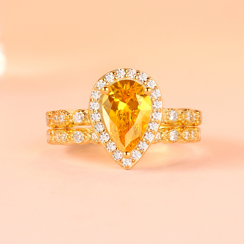 Halo Pear Cut Sterling Silver Ring Set-TL-Juri Elle