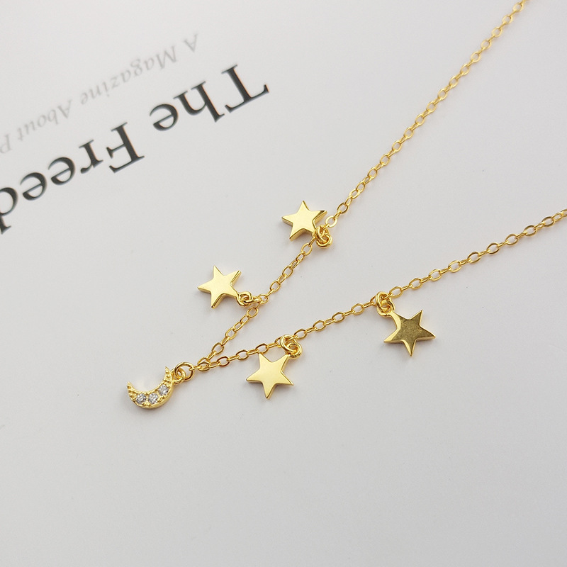 Bright Night Sky Round Cut Sterling Silver Plated Gold Necklace