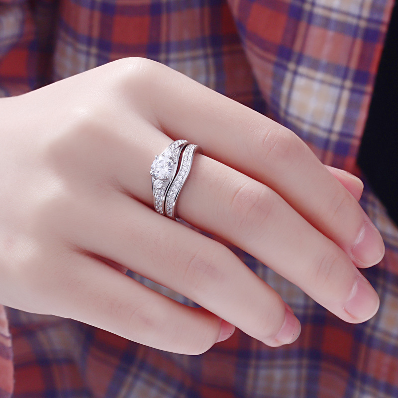Promise Round Cut Sterling Silver Ring Set-TL-Juri Elle
