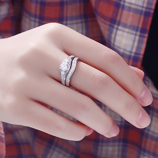 Promise Round Cut Sterling Silver Ring Set-TL-Juri Elle