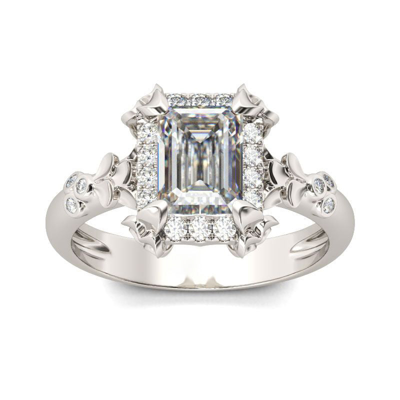 Flower Emerald Cut Sterling Silver Ring-JE-Juri Elle