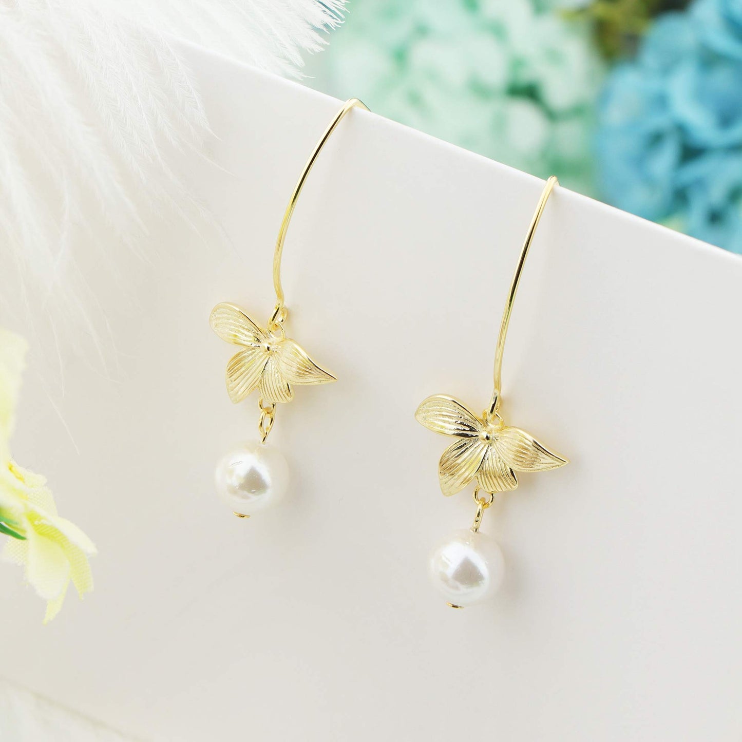 Bow Pearl Dangle Earrings For Women