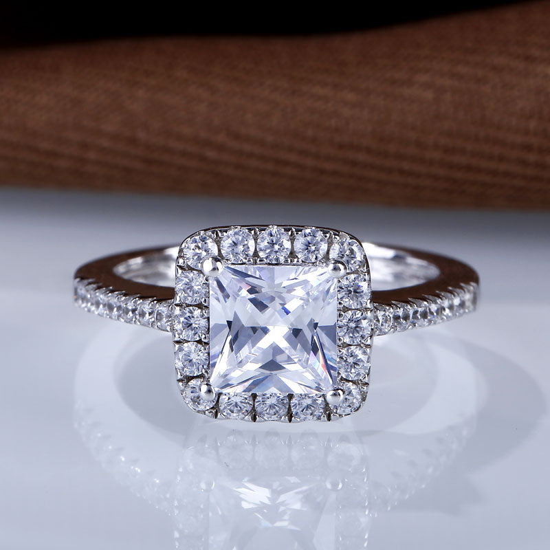 Jeulia Halo Princess Cut Sterling Silver Ring-JE-Juri Elle